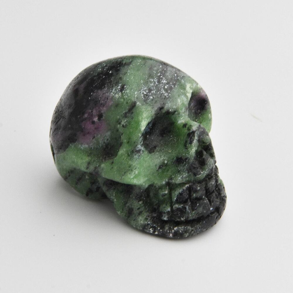 Ruby Zoisite Stone Skull | Dark Green Crystal